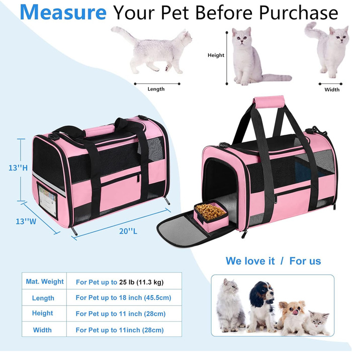 Транспортна переноска для котів та собак, велика, рожева. Розкладна переноска для тварин з м'якими боковинами, підходить для середніх та маленьких собак та котів