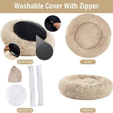 Розкішне собаче ліжко з піднятим бортиком, подушка для домашніх тварин знімним чохлом, миється, для собак маленьких, середніх та великих порід, розмір L, (S-50см, бежевий)