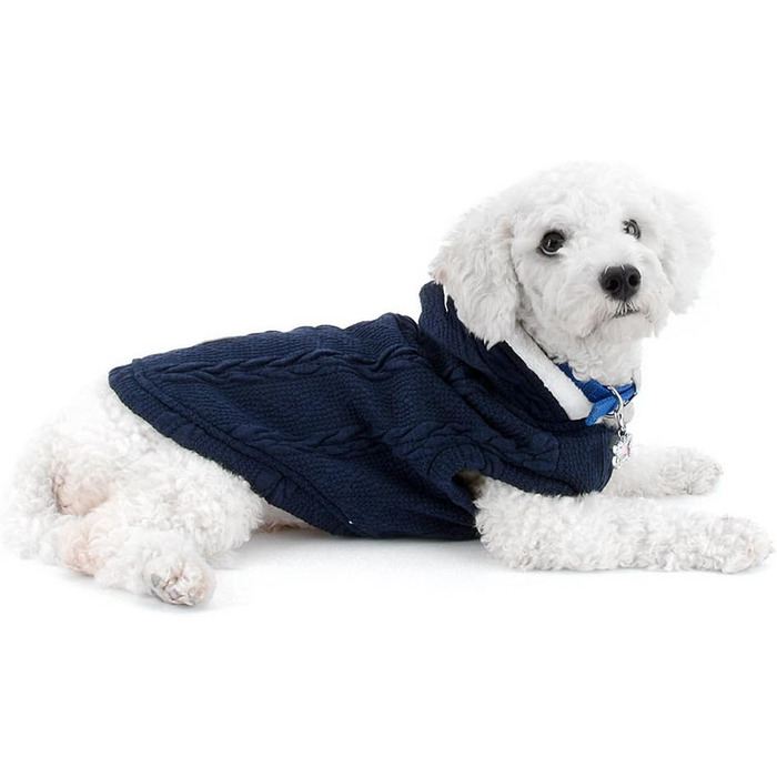 Світер для собак SMALLLEE_LUCKY_STORE з капюшоном, теплий худі, куртка, верхній одяг для маленьких собак, блакитний, розмір M (Спина: 24 см, Груди: 37 см)