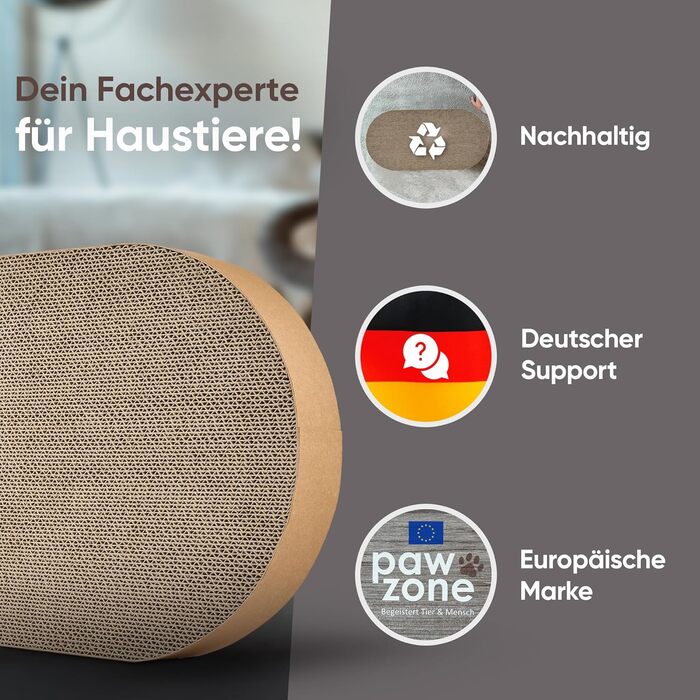 Котячий когтетоп PAWZONE з картону XXL (72x45 см) двосторонній, з іграшкою. Міцний MDF, білий.