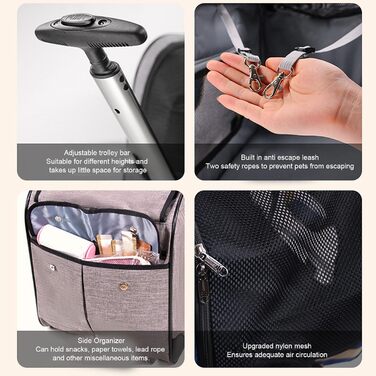 Транспортна переноска для собак, складана, велика, з колесами та телескопічною ручкою. Підходить для котів та собак до 17,5 кг (сіра)