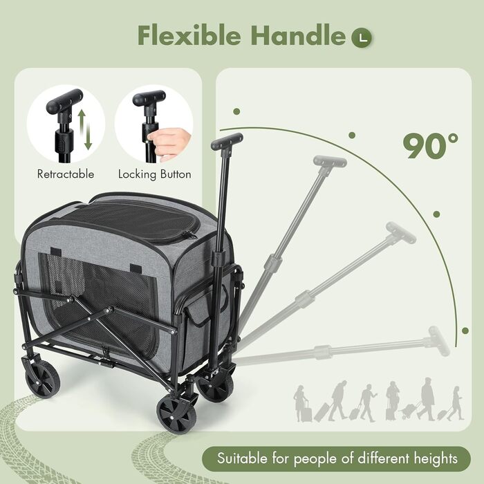 Транспортер для собак на колесах, велика візок для собак та котів до 18 кг (сірий, чорний)