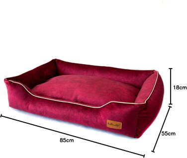 Собаче ліжко з велюру, миється, з високими бортиками – для маленьких та великих собак (M (80x50x18 см), Колір: Вишня)