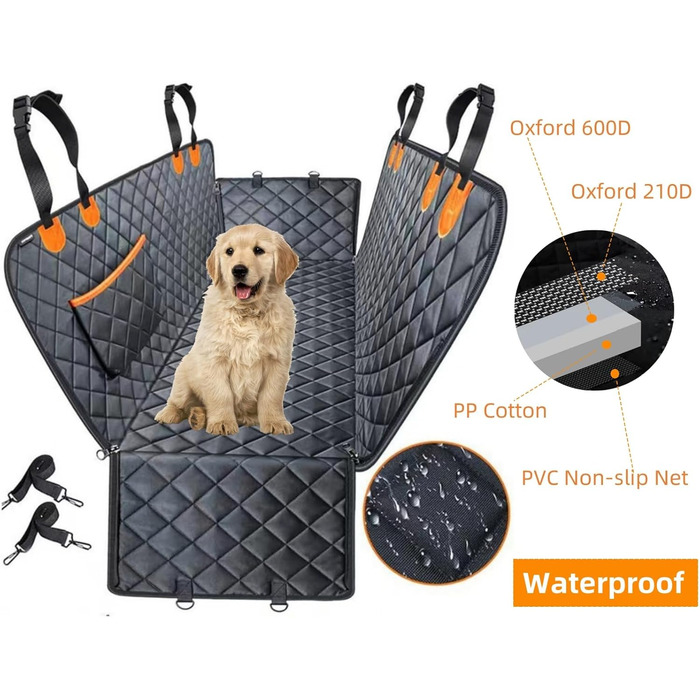 Захисний чохол на сидіння автомобіля для собак, універсальний, водовідштовхувальний, з кріпленнями для ременів безпеки, чорний, для позашляховиків, авто, вантажівок, гамак для собак