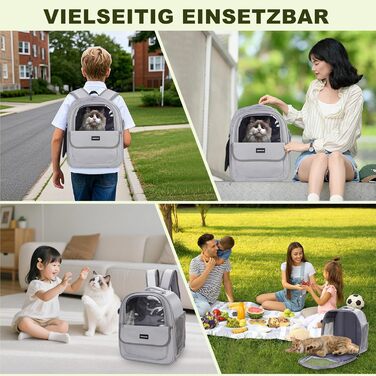 Рюкзак для кота/собаки до 7 кг, дихаючий, з сіткою та страхувальним ремінцем – водовідштовхувальне оксфордське полотно, складаний, для подорожей, ветеринара (сірий)