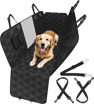 Захист для заднього сидіння автомобіля CaliYo для собак: водовідштовхуючий, стійкий до подряпин, з боковими захистами та оглядовим вікном - універсальний килимок для собак (чорний)