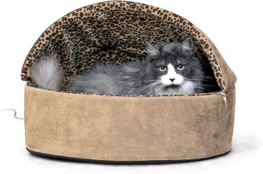 K&H PET PRODUCTS Thermo-Kitty Bett Deluxe – електричне лежанка для котів, для дому, з підігрівом, світло-коричнева з леопардовим візерунком, 50,8 см