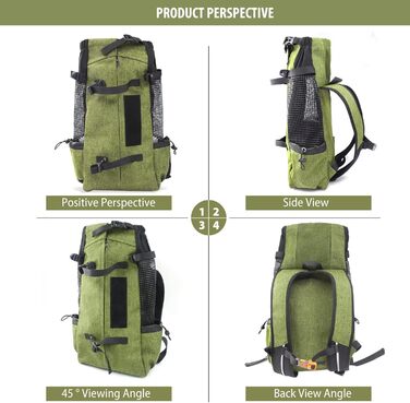 PETCUTE Рюкзак для собак і котів, переноска для тварин, рюкзак-переноска для подорожей, рюкзак з вентиляцією для маленьких і середніх собак і котів до 10 кг, трав'яно-зелений M (до 10 кг)