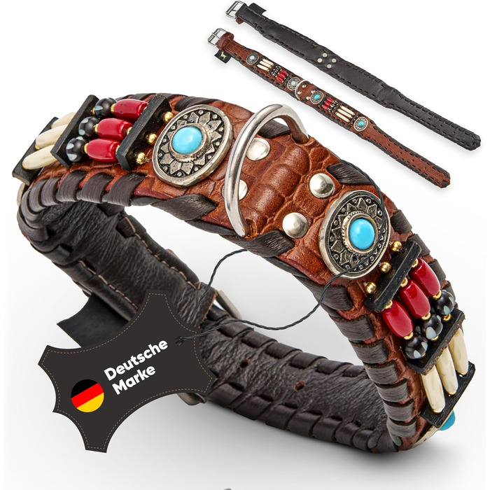 Ошийник для собак Carlota Halsband Indianer: шкіряний ошийник з бірюзовими каменями, різні розміри (41-49 см)