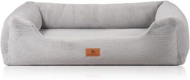 Ортопедичне собаче ліжко Knuffelwuff зі штучним хутром кролика, розмір M-L, 85 x 63 см. Знімний, пральний чохол. Підходить для собак великих, середніх та маленьких порід. (L 155 x B 105 x H 30 см, Сірий)