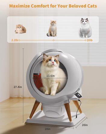 Автоматичний лоток для котів HoneyGuaridan SL900 з самоочищенням, 63л, з підключенням до додатку, сенсорами та подвійним живленням