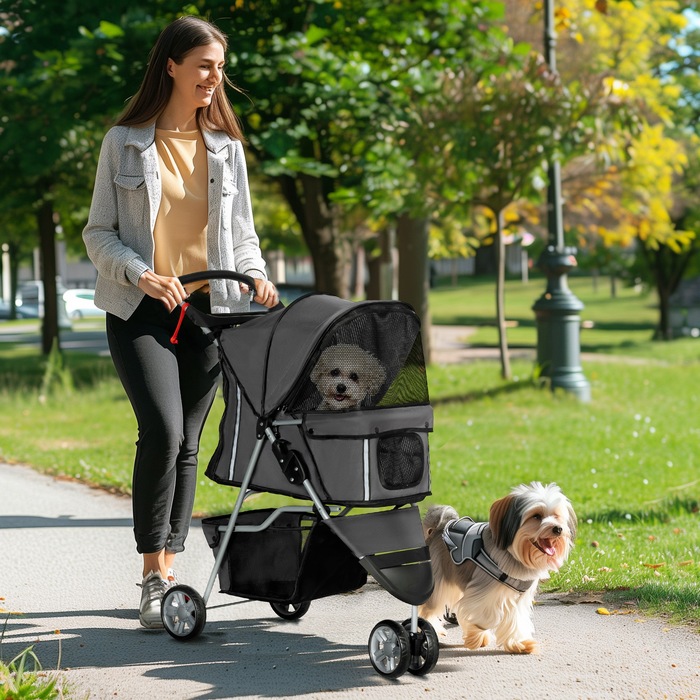 PawHut Dog Buggy Dog Buggy складний для собак і кішок до 10 кг Cat Buggy з подушкою сітчастої сітки Windows Підстаканник Сумка для зберігання Cat Buggy Dark Grey | Аосом
