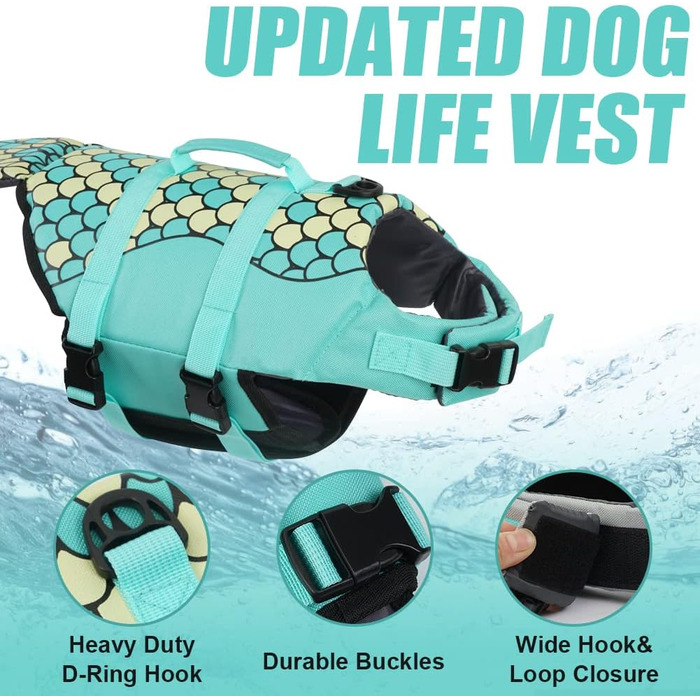 Спасальний жилет для собак EMUT, жилет для плавання для собак маленьких, середніх та великих порід з ручкою для порятунку, безпечний жилет для собак для басейну, пляжу, катання на човні (Medium, Колір: Морська хвиля)