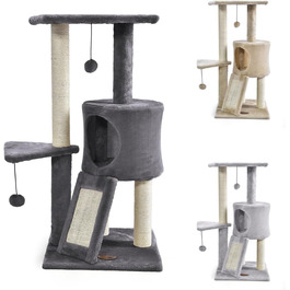 Дряпак для котів PATAM з сизалю, котяча печера та пандус, посилена основа, легка збірка – висота 83,5 см, іграшки Бежевий (Темно-сірий)