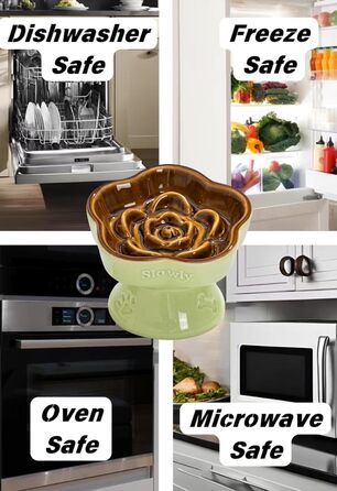 Миска для повільного годування домашніх тварин, керамічна, піднята та нахилена, для котів та маленьких собак, запобігає блювоті та удушенню (Рожева)