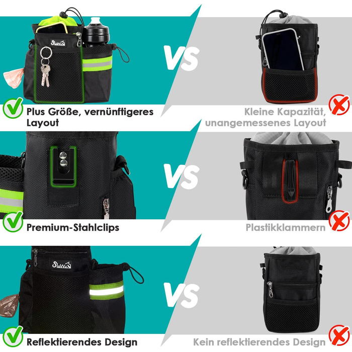 Сумка для ласощів для собак з дозатором пакетів для відходів та тримачем для пляшки, три способи носіння, зелена