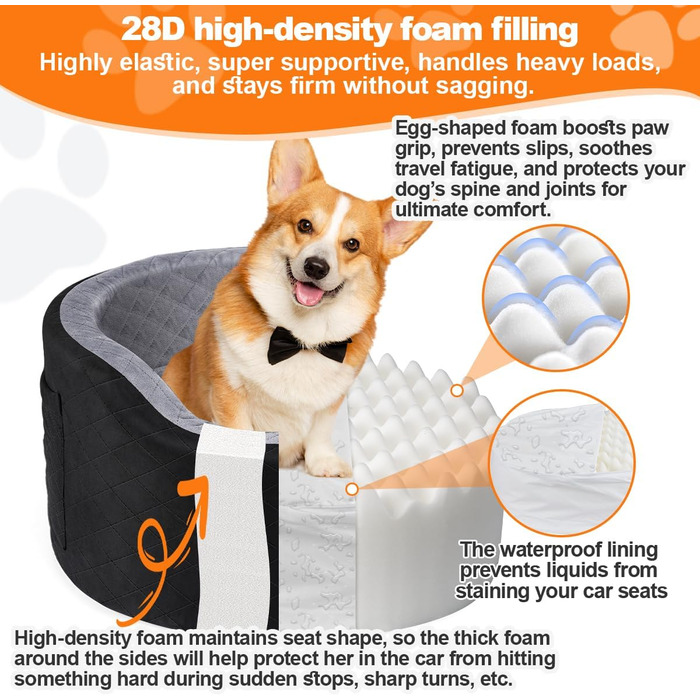 Підвищення для собак у машину, великих та вагою до 25 кг, сірого кольору, з memory foam, велике, з кишенями, ковдрою та ременем безпеки, розмір L