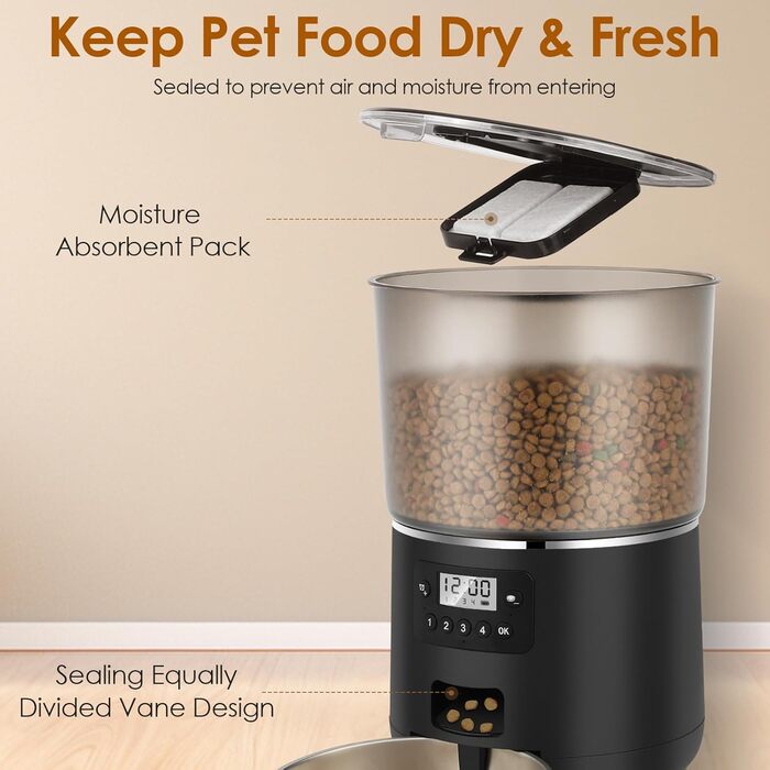 Автоматичний годівник для котів Apritsce 4L з нержавійною чашею та таймером, 1-4 прийоми їжі на день
