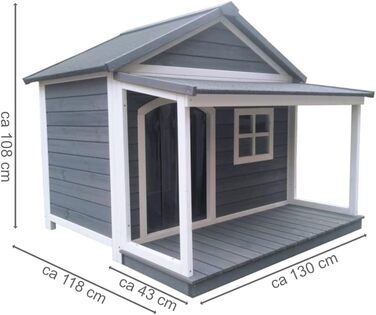 Будка для собак SunnyDogs з масивного дерева | Тепла та водовідштовхуюча будка з дахом та терасою | Розміри: 130 x 118 x 108 см