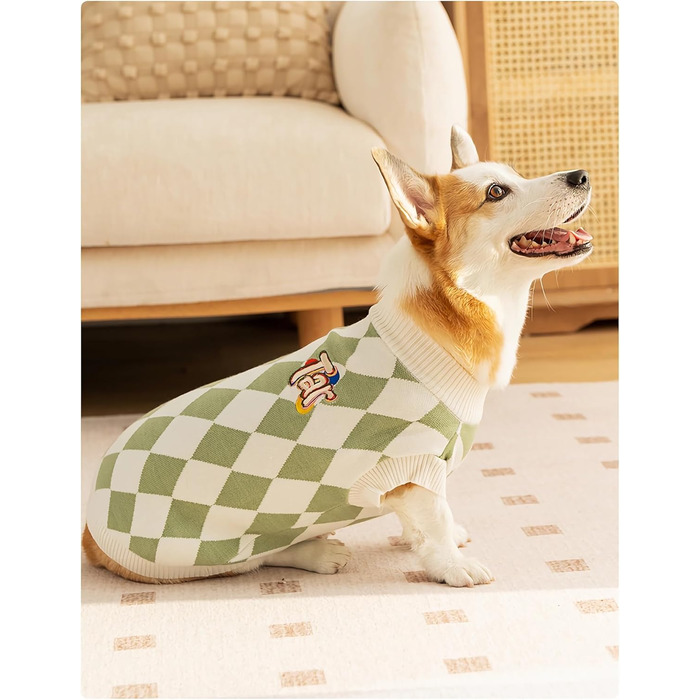Теплий зимовий пуловер для собак Ola Argyle, розмір L, зелений. М'який халат-піжама для цуценят, дрібних, середніх та великих собак