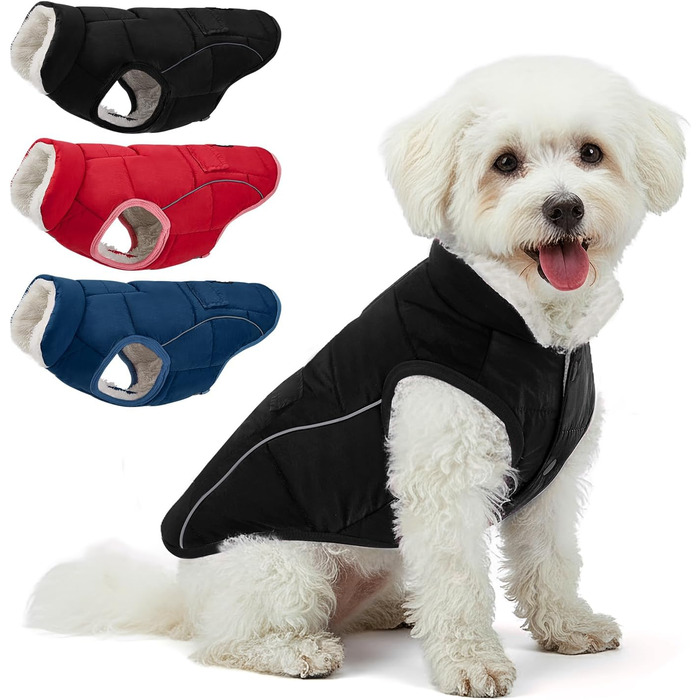 Зимовий одяг для собак SlowTon: теплий пуховий одяг для собак, куртка від снігу з відбиваючими смужками та кишенями, водонепроникний жилет для маленьких та середніх собак, чорний, розмір S