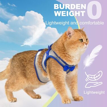 Шлейка для котів та маленьких собак, кроликів: легка, дихаюча, з м'якої сітки, чорна (S, блакитна)