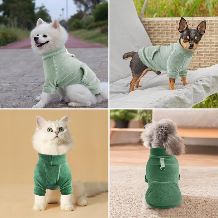 Світшот Idepet з флісу, 2 шт. в наборі, теплий одяг для домашніх тварин, еластичний, для маленьких собак та котів, зелений та темно-зелений, розмір XXL