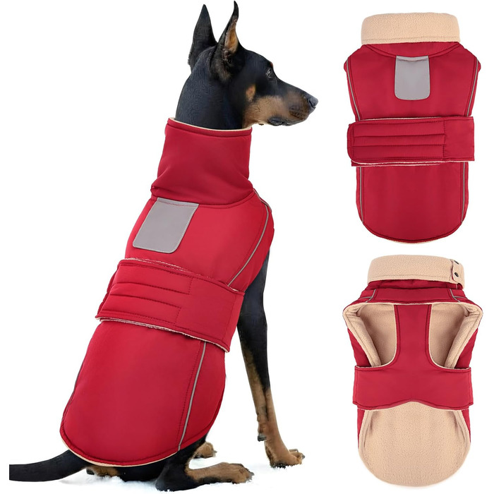 Теплий зимовий одяг для собак ASENKU: куртка та плащ для великих собак з відбиваючим коміром та водонепроникним покриттям (Коричнево-червоний, 3XL/X-Large)