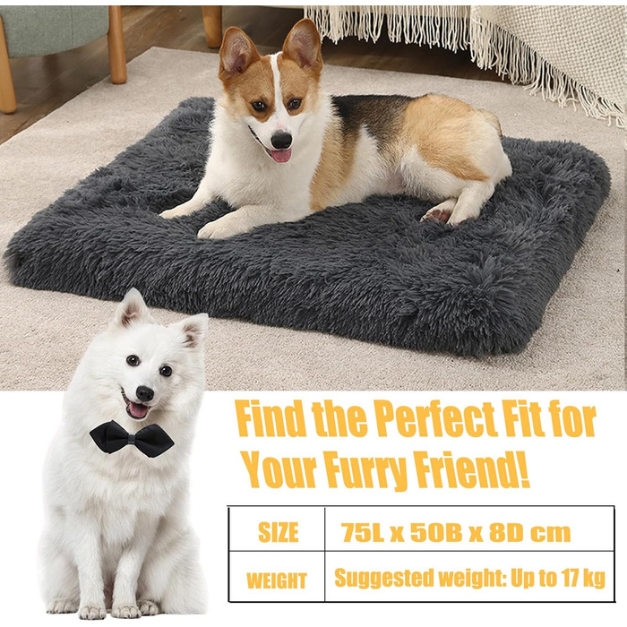 М'яке ліжко для собак середніх порід та котів, 75 x 50 x 8 см, темно-сірий колір