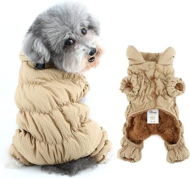 Зимовий теплий костюм-комбінезон для собак, тепла підкладка фліс, водонепроникний, для маленьких порід (йоркширський тер'єр, чихуахуа), зелений (L, хакі)