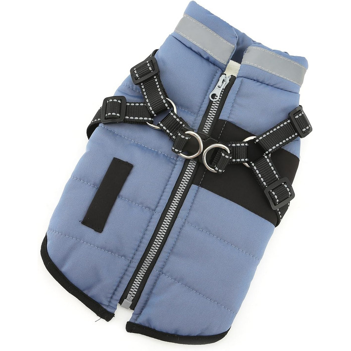 Тепла куртка для собак Yorkie та Chihuahua з підкладкою з флісу та інтегрованим повідком, вітронепроникна, (S, блакитна)