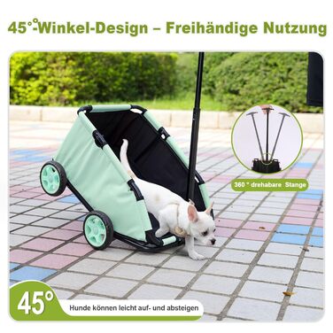 Складаний візок для маленьких тварин: візок-шопер з кишенькою, зручний ручка-телескопічний тягач, м'яке ліжко та страхувальний ремінь (Темно-зелений, Блакитно-зелений)