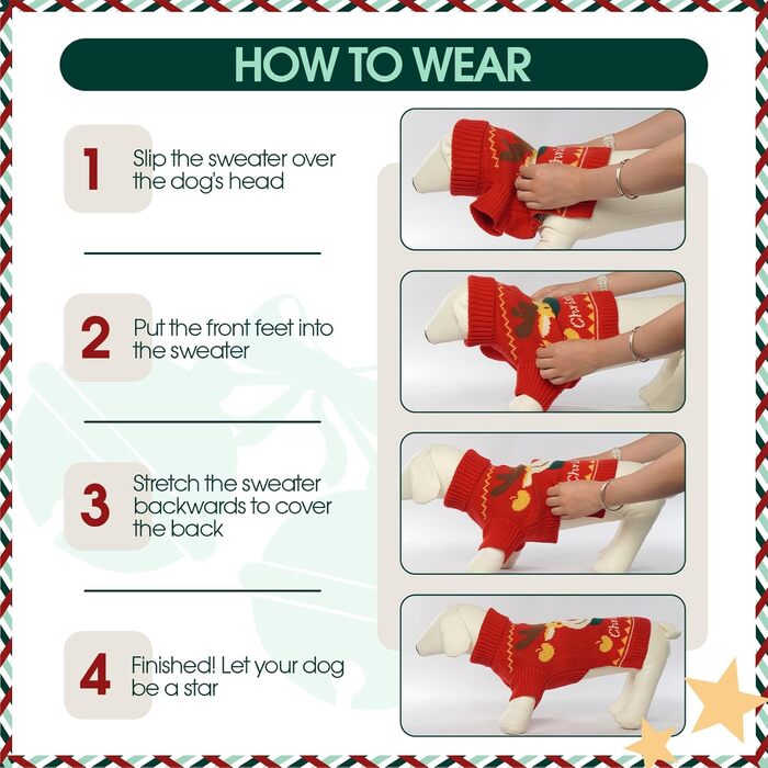 Теплий в'язаний пуловер для собак Kuoser на Новий рік, м'який зимовий одяг для собак, святковий пуловер з оленем для собак середніх та великих порід, зелений (XL, червоний)