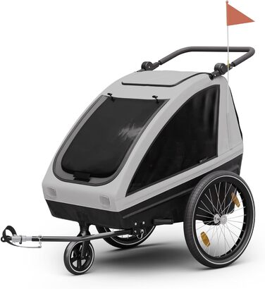 Klarfit GoKiddo: Причіп для велосипеда на 2 дітей - 2в1 (велопричіп та візок) з гальмами, ременями безпеки, регульованими сидіннями, вантажопідйомністю 40 кг, захистом від дощу та UV, складаний (світло-сірий)