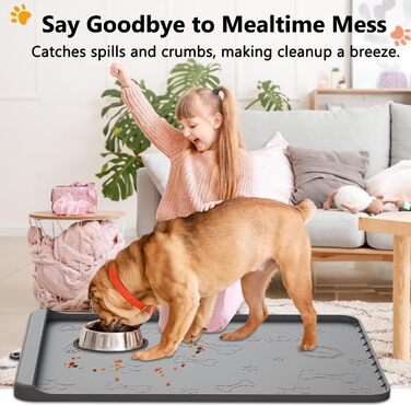 Килимок для годування собак та котів Synvion, водонепроникний, з неслизьким покриттям та високим бортиком, 91x61 см