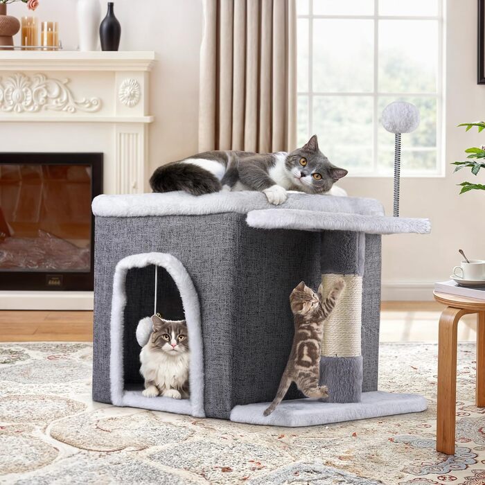Кіт-будинок YITAHOME для дому, складаний, 47x40x32 см, з когтеточкою та іграшкою, для середніх та великих котів