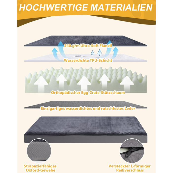 Ортопедичне ліжко для собак Favodormir, велике та середнє, 91x69x7 см, сіре, водонепроникне, для дому та вулиці