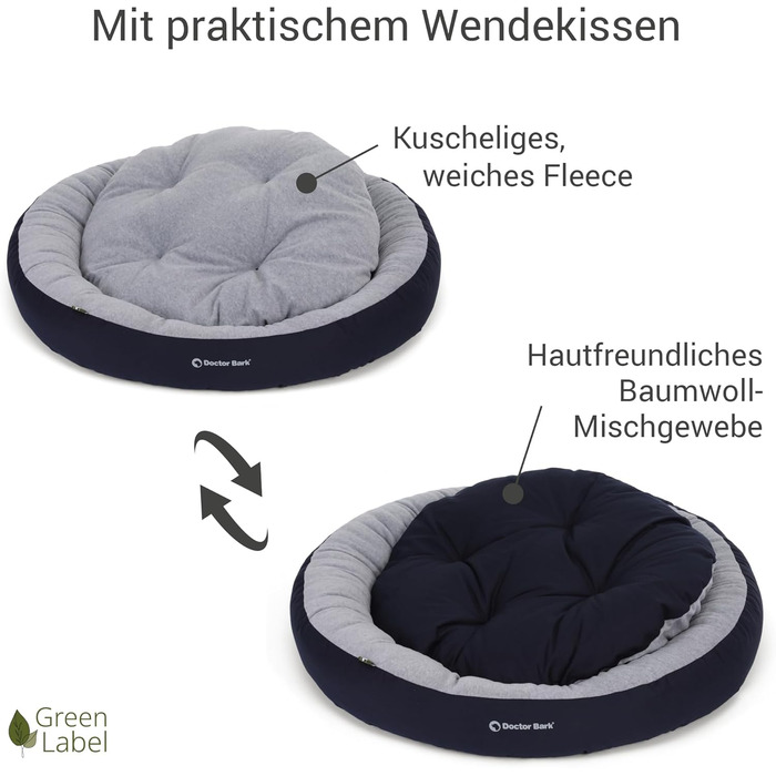 Кігтьовий будиночок для собак середніх порід Doctor Bark, м'яке кругле ліжко, плюшеве гніздо з двостороннім подушкою Fleece/Baumwolle - GreenLabel, колір: кобальт (L - 70x60 см)