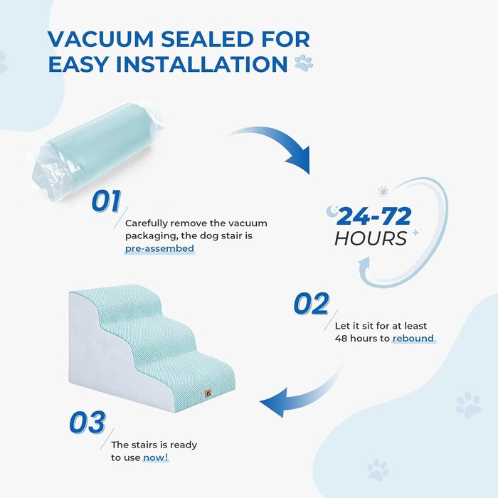 Сходинка для собак маленьких порід, 3 сходинки, 40 см, для дому, антиковзка, для котів та собак, сіра (блакитна)
