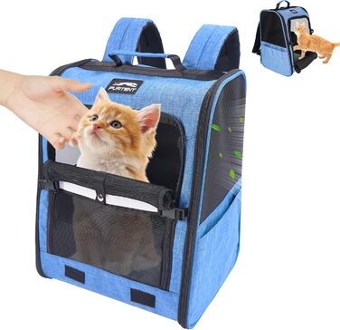Рюкзак-переноска для собак та котів/цуценят, до 5,9 кг, дихаюча сітка, кишені, безпека, для подорожей (Блакитний)