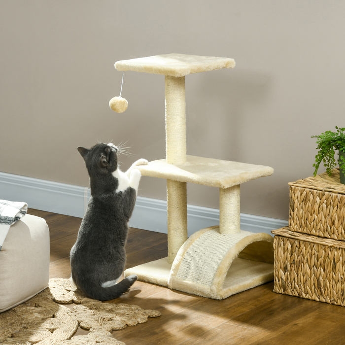 PawHut Cat Tree 72 см Котяча вежа з плюшевими кульками, стовбури з сизалю, платформа, кігтеточка Багатоярусна кігтеточка для кішок, лазіння по дереву, для середніх кішок, кремово-біла | Аосом