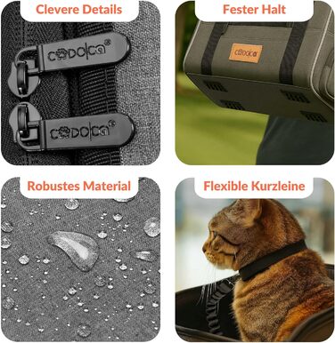 Транспортна переноска для котів CADOCA® до 20 кг, складана, з дахом від сонця та дощу, з підстаканником, дихаюча, комфортна, з обертовим матрацом, сіра