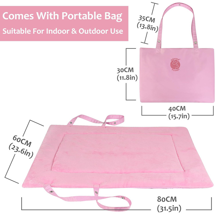 Водонепроникний килимок для котів та собак Kritter Planet, 80 x 60 см, рожевий. Складаний, миючий, для подорожей та кемпінгу. З ручками.