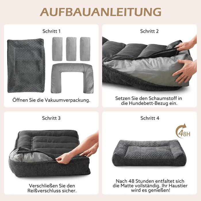 Ортопедичне ліжко для собак JOEJOY, великі породи, миюче, з неслизьким покриттям, кошик для собак з м'якого штучного хутра, 107x76x24 см, XL, сірий