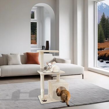 Дерев'яний комплекс для котів Beltom з огородженим будиночком, 85 см, бежевий