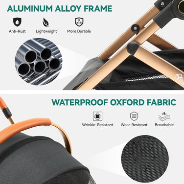 Візок для собак YITAHOME 3 в 1: візок, переноска, прогулянковий візок. До 22 кг, складний, для маленьких собак та котів (чорний)