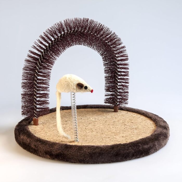 Котячий краш-пост Happi N Pets з масажером, щіткою та іграшкою-мишкою. Ідеально для догляду та розваг котів.