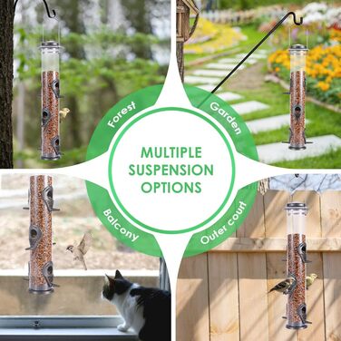 Годівниця для птахів Mixxidea з металевої труби для саду, балкону, 6 портів, сірого кольору