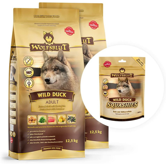Сухий корм для дорослих собак WOLFSBLUT Adult з качкою (Wild Duck), беззерновий, з суперфудами, 12.5 кг
