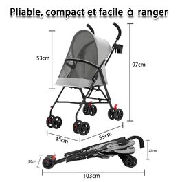 Візок для тварин Homewell: складний, з тримачем для напоїв та ременем безпеки (сірий), до 15 кг